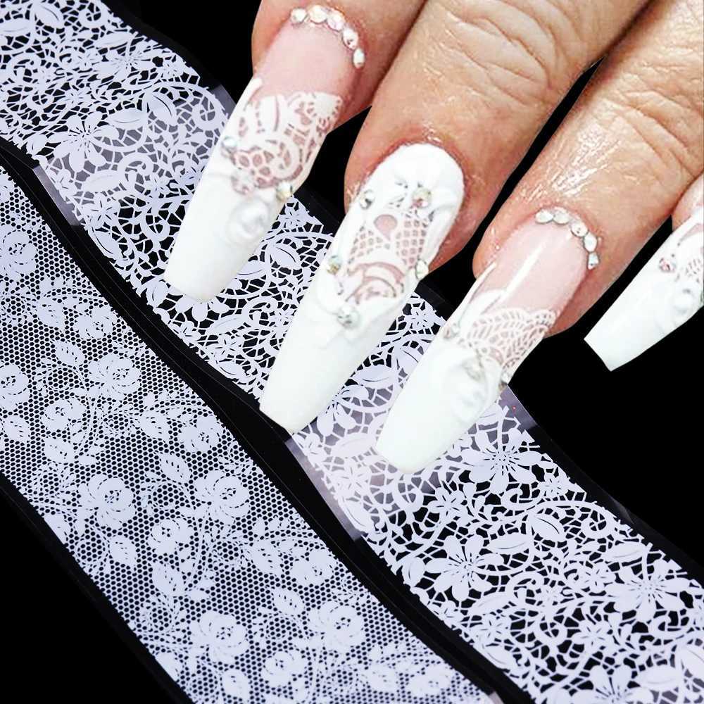 10pcs Black White Lace Nail Foil Sexy Floral Transfer Stickers Holographic French Flowers Decals Art Manicure Decoration NLLS-01XJ250120