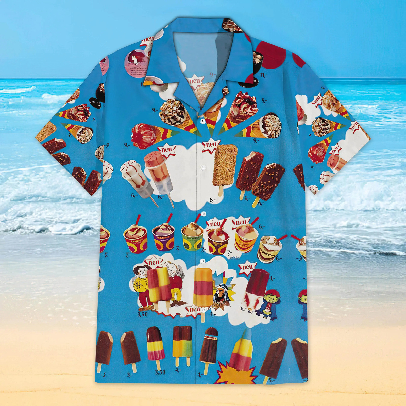 Summer Funny Ice Cream Graphic Party Shirts For Men 3D Hawaiian Cold Popsicle Print Beach Shirt Casual Vacation Ice cream Blouse 240816