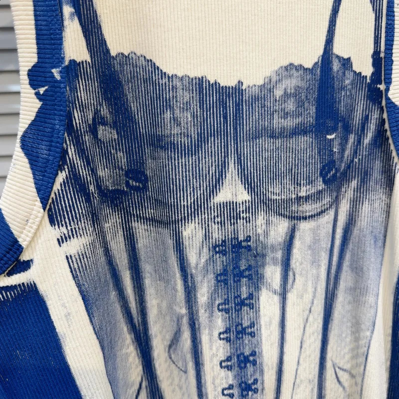 DEAT Lace Underwear Printed Pattern Sling Vest Womens 2024 Summer Elastic O-neck Vest 11X9355 240816