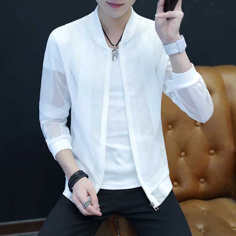 Summer thin jacket mens breathable slim bomber jacket sun protection clothing rack collar hollow street clothing jacketW240711