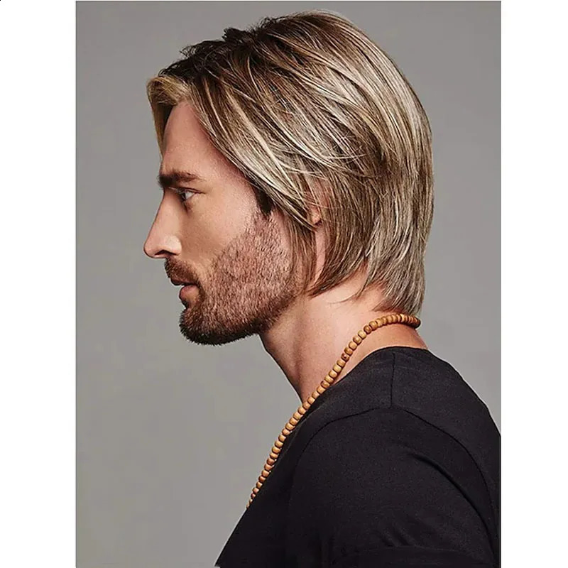HAIRJOY Man Synthetic Hair Brown Short Layered Wig Male Curly Wigs 240806