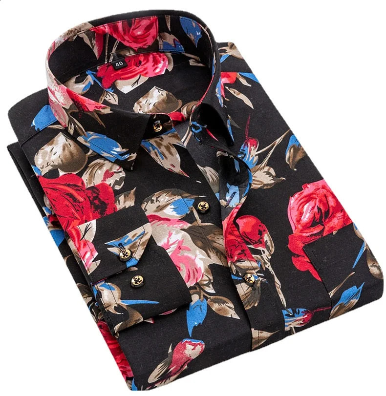 Quality Mens Printed Floral Fashion Long Sleeve Shirt Soft Thin Spring Summer Standard Fit Holiday Button Casual Shirts 240816