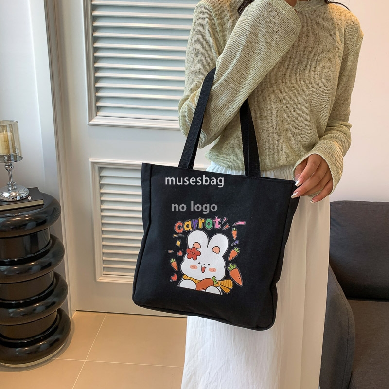 ins Wind Tote canvas bag Day cartoon shoulder bag Cute rabbit hand bag class leisure canvas bag