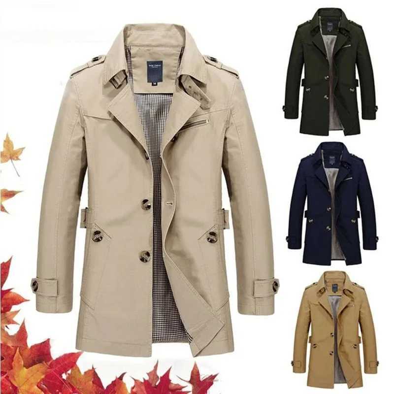 Mens business trench coat long jacket cotton trench coat 2024 spring/summer fashion set street shooting set jacketW240711