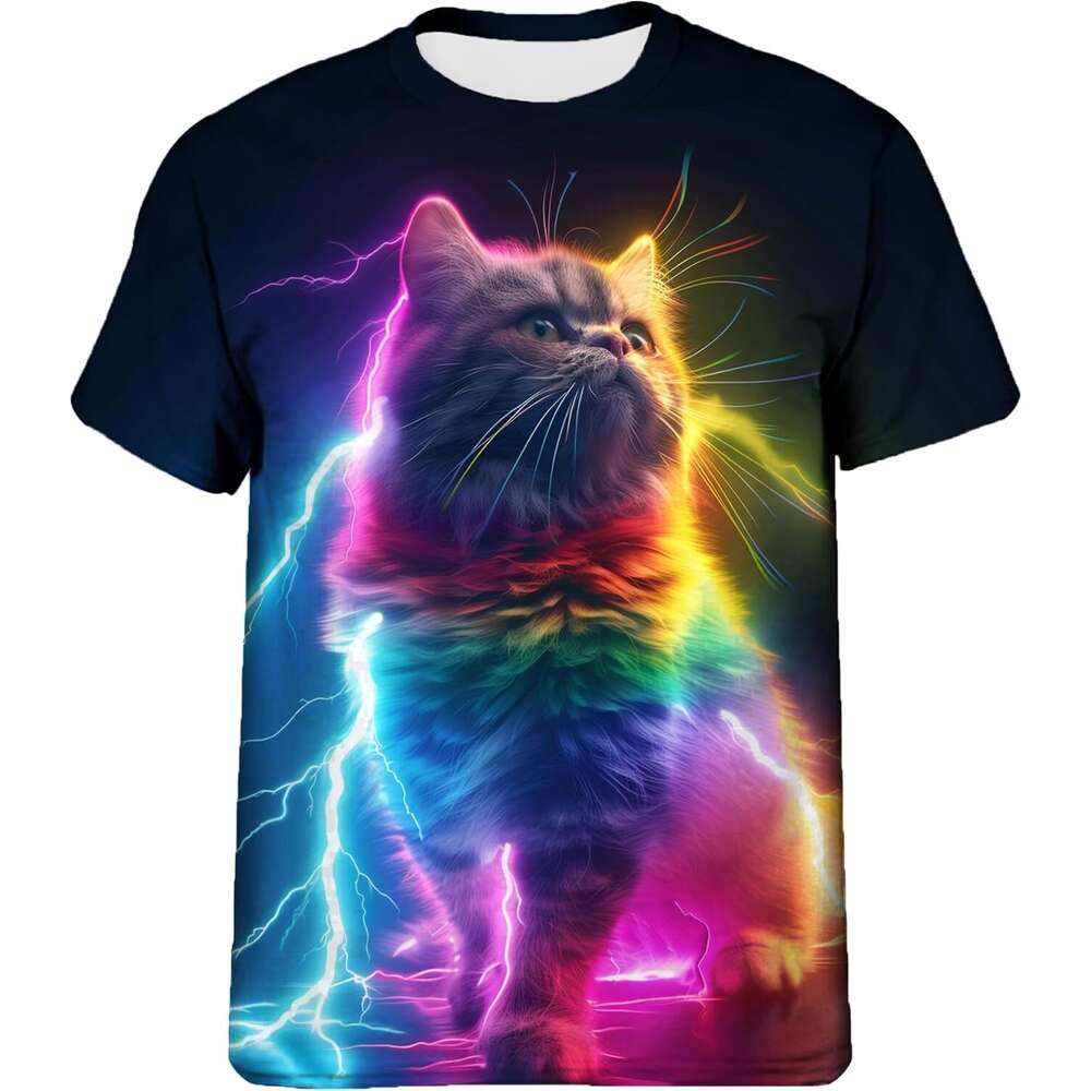 Fashion Mens T shirt Graphics T-Shirt Short Sleeve Digital 3D Novelty Cat Print Crew Neck Shirts shirts tshirt graphic tee Casual tops clothes sleeve