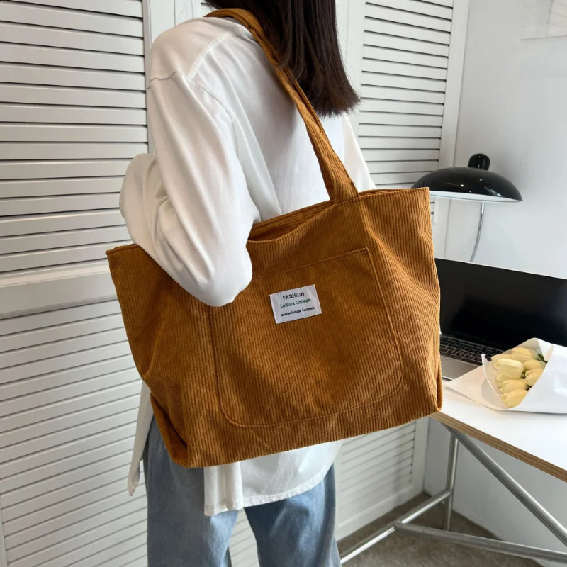 Large Capacity Corduroy Shoulder Bag 2023 Fashion Simple Handbag Leisure Student Side Bags for Woman 240815ZYl