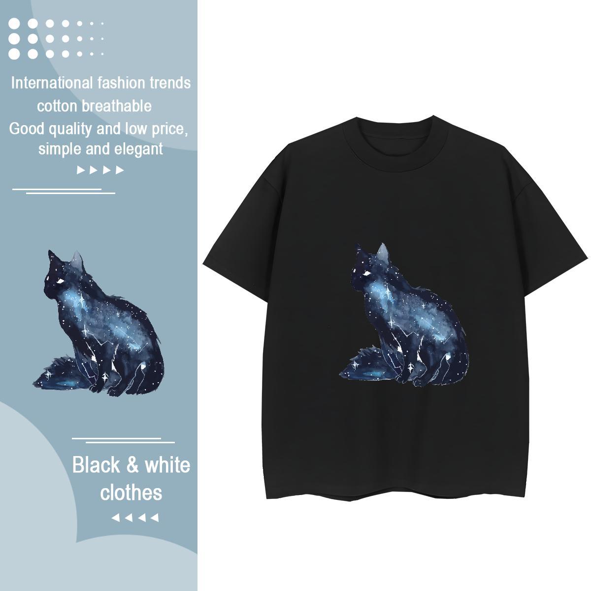 DIY T Shirt For Woman Breathable Crew Neck 230g 100% Cotton Womens Tshirts Cartoon Anime cat Street Casual Popular Tees