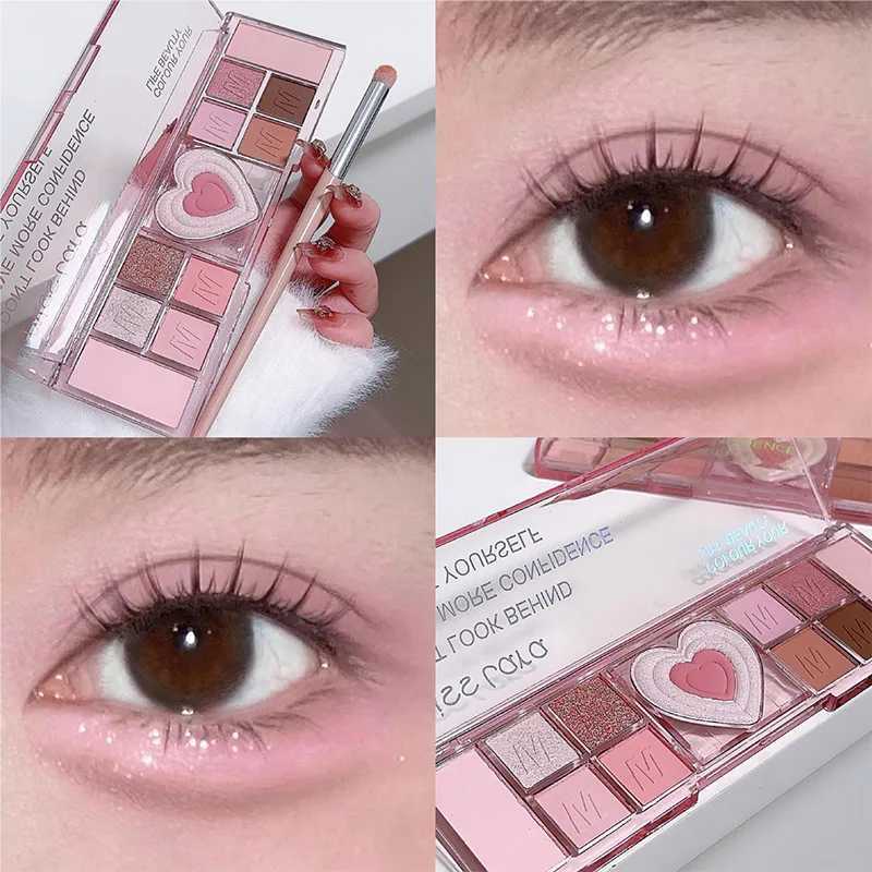 Love Heart pink eye shadow 12 color natural glitter pink low saturation delicate eye makeup cosmetics waterproof and sweat resistant newW241212