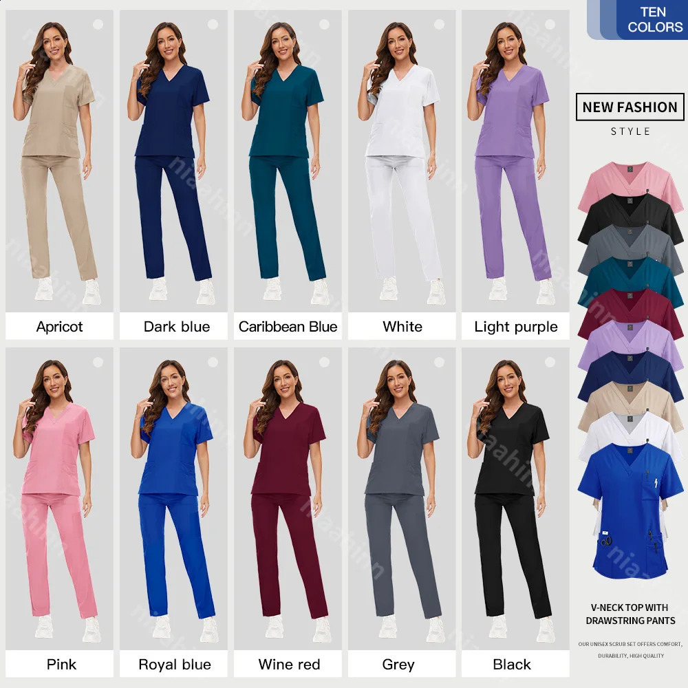 Nurse Scrubs Set Women Anti Wrinkle Washable Soft Hospital Uniform Scrubs Women Scrubs Sets Accessories 240815