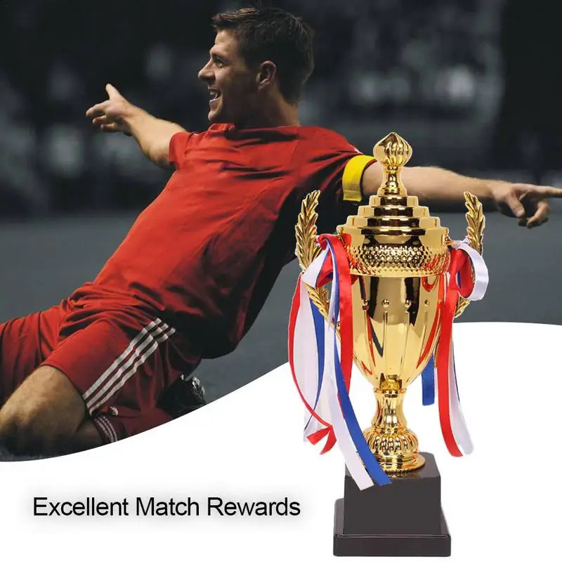 Large Gold Trophy Cup Custom Trophy Colorful Ribbon Gold Award For Sports Tournaments Competitions Soccer Football League Match 240816