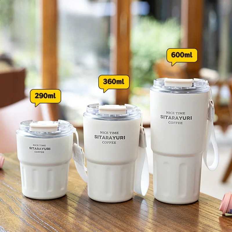 360ml/600ml Coffee Cup with Straw Double Drink Tumbler Insulated Mugs Stainless Steel Thermal Carafe Sublimation Water Bottle 240816