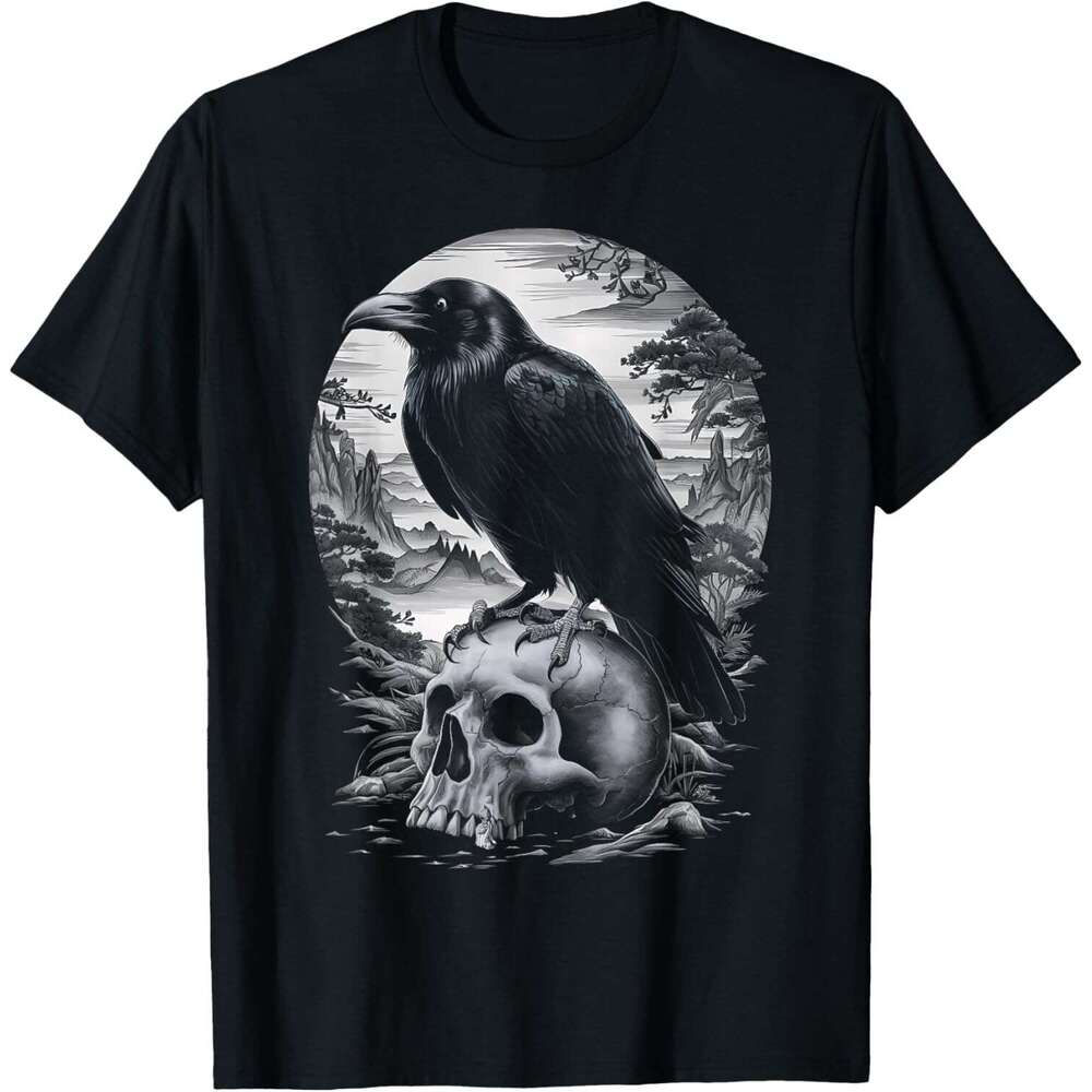 Halloween T shirt for Mens Mestic Bird of Prey Perched on Skull Nature Scene T-Shirt Shirts Tshirt Graphic Tee Casual Tops Clothes Short sleeve
