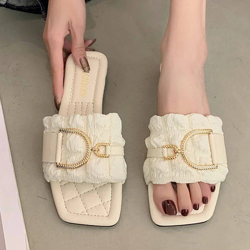 Summer Slippers Women Flat Crystal Design Outdoor Beach Flip ps Sandals Brand Slides Shoes Woman 2024 New Korean