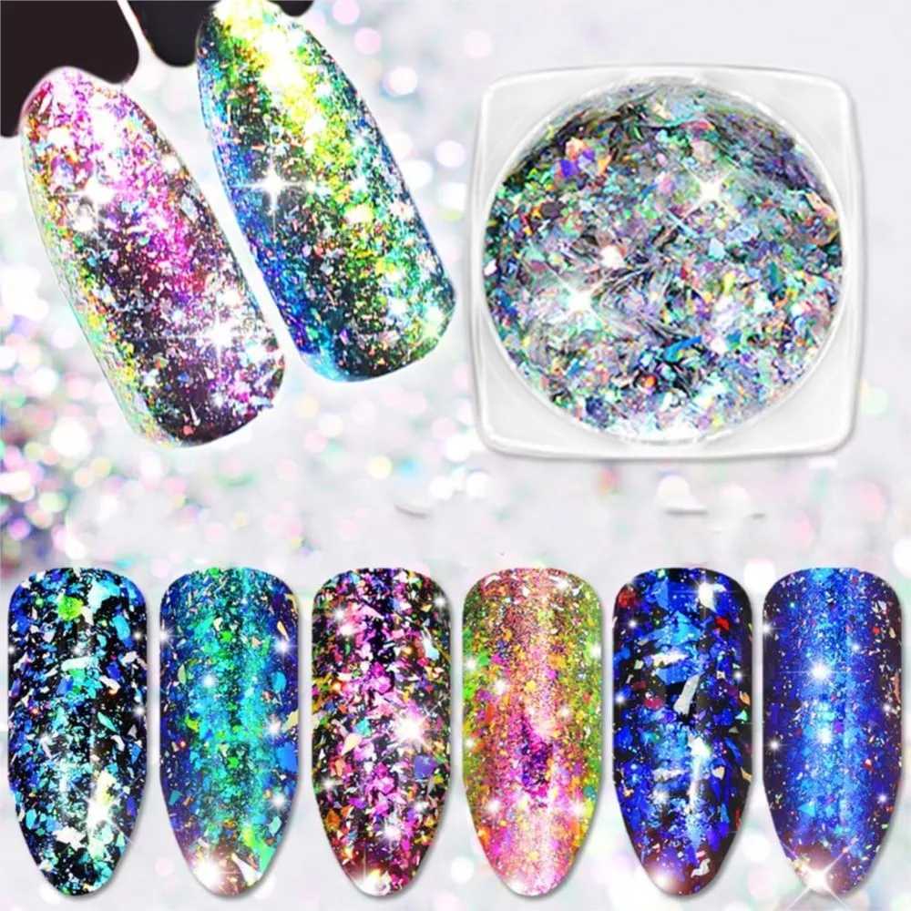 1Jar Laser Silver Nail Glitter Sequins - Iridescent Flakes Sparkling Laser Powder Holographic Glitter Flakes Manicure DecorationXJ240815