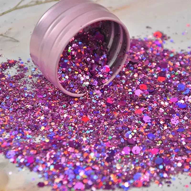 Iridescent Nail Art Sequins Silver Nail Glitter DIY Chrome Powder Sparkly Hexagon Chunky Flakes Manicures DecorationsXJ2403