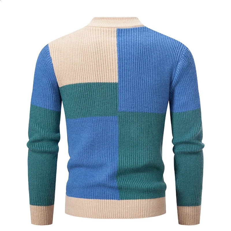 Mens Pullover Autumn Fashion Patch Work Knitted Sweater Mens Slim Fit Leisure Warm Knitted Sweater Top 240802