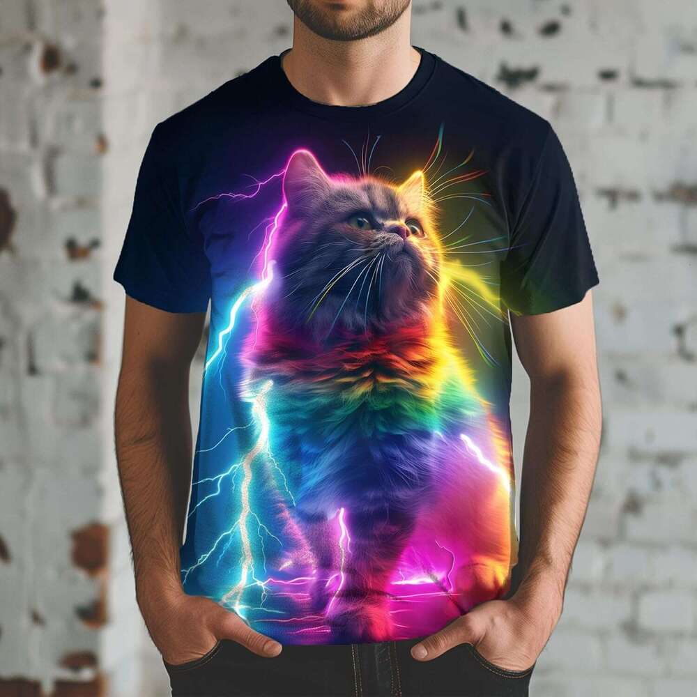 Fashion Mens T shirt Graphics T-Shirt Short Sleeve Digital 3D Novelty Cat Print Crew Neck Shirts shirts tshirt graphic tee Casual tops clothes sleeve