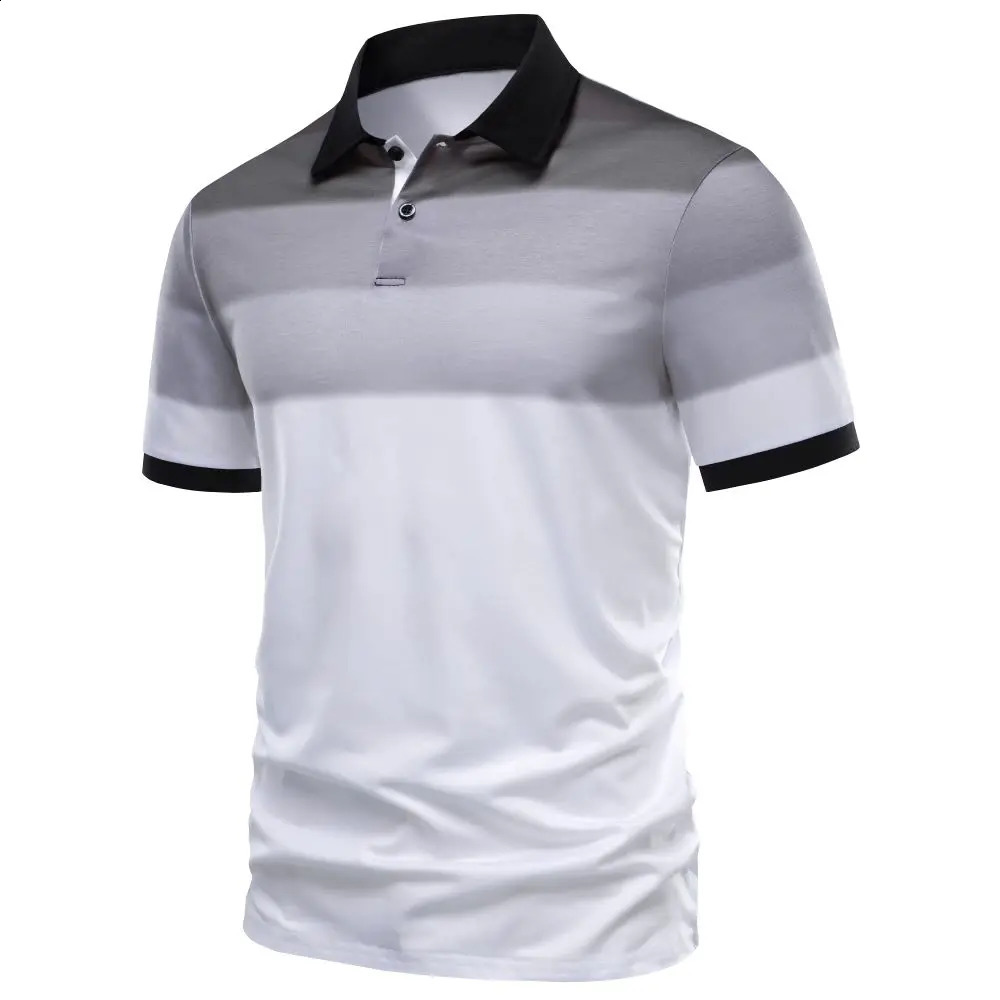 Mens polo shirt gradient casual style button short sleeved mens regular suitable for daily outdoor wear mens polo shirt 240816
