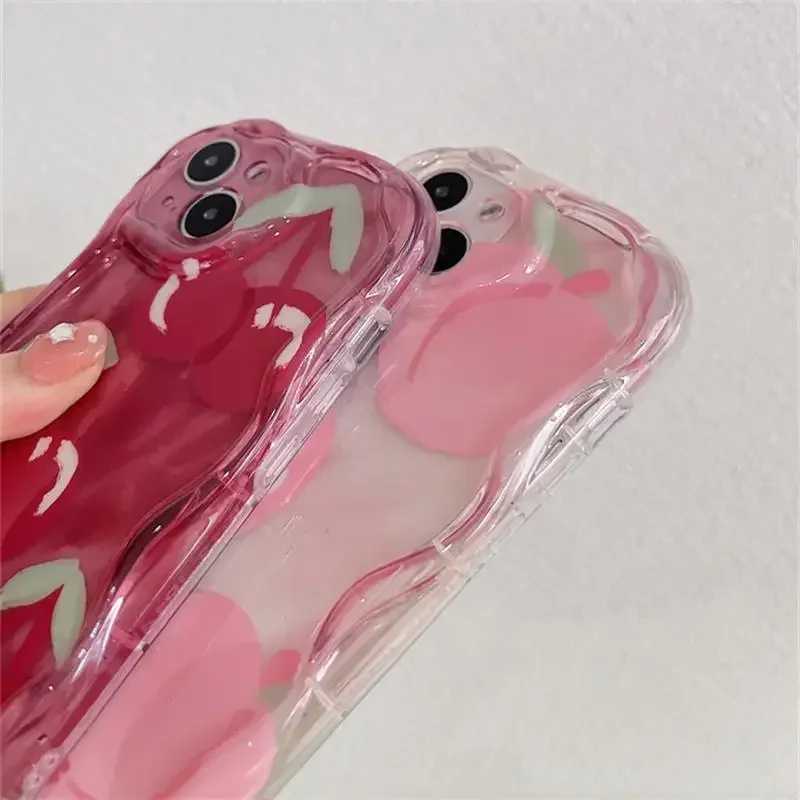 Pink Peach Cherry Soft Clear TPU Phone Case For IPhone 15 14 11 16 Pro Max 12 13 MIni XR Flower Wavy Bumper Silicone Cases CoverM240816