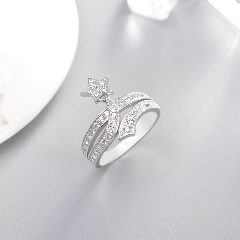 Love ring copper inlaid zirconium meteor comet ring double rows of diamonds activity stars light luxury wind hundred with sweet simple ring female