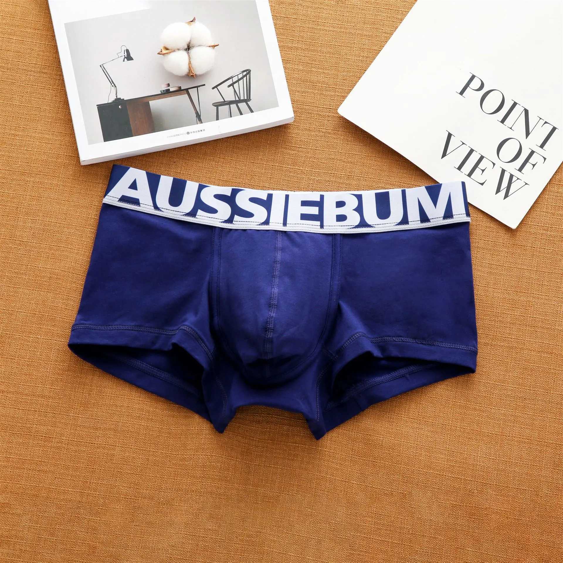 Aussiegum mens pure cotton underwear with low waisted letters for fashionable and comfortable sweat-absorbing boxer shortsXJ240815