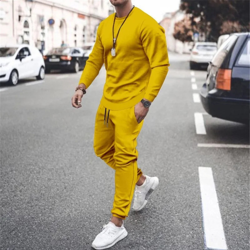 two-piece running sweatshirtsweatpants set autumn and winter warm sportswear set mens hoodie solid color clothing 240827
