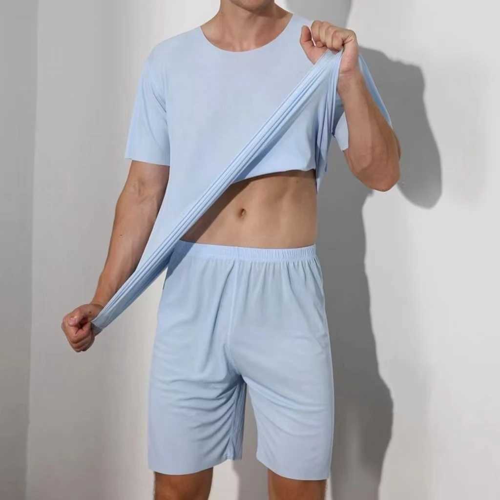 Mens Two-Piece Ice Silk Pajamas Mens Summer Thin Modal Short-Sleeved Pajamas Homewear Mens Large Size Pajamas Homewear SetXJ240815