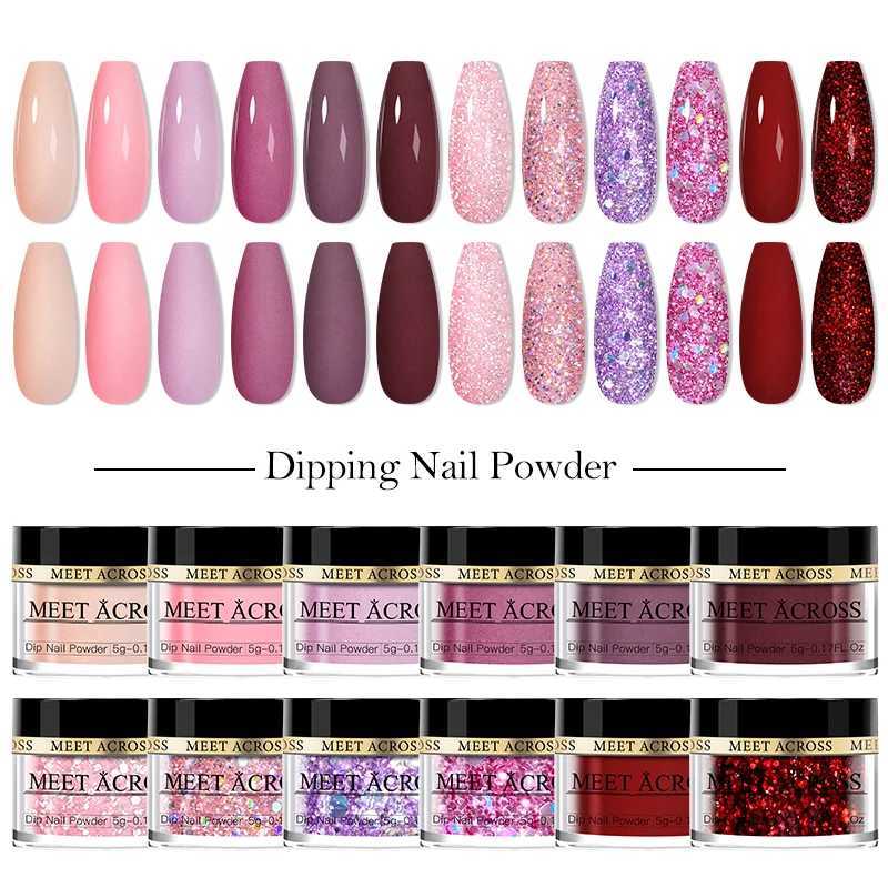 MEET ACROSS 5g/10g Glitter Dipping Nail Powder Nude Pink Nail Glitter Powder Dip Manicure For Nail Art Decoration Natural DryXJ240815