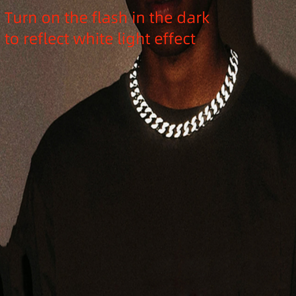 Hip Hop Punk Chain Reflect Light Necklace 18K Real Gold Plated Stainless Steel Necklace Rap Jewelry