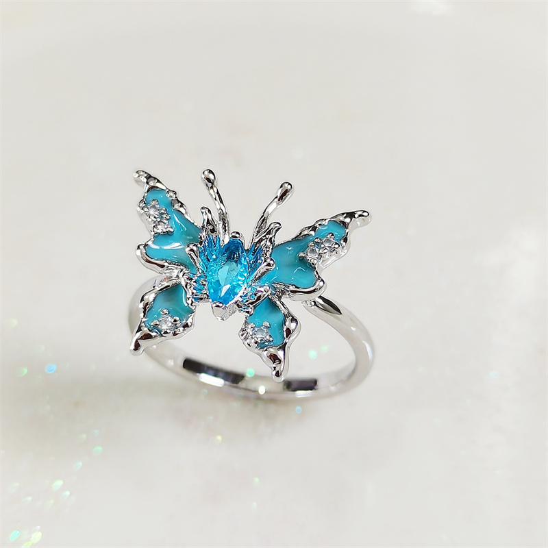 Designer ring blue butterfly open ring light luxury ins niche sweet chili style senior sense of personality fashion versatile