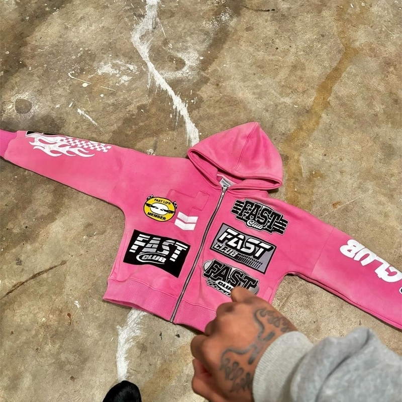 High Street Clothing mens letter printed hooded sweatshirt Y2k autumnwinter retro Harajuku couple loose 240816
