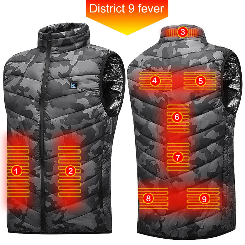 9 Heated Vest Zones Electric Heated Jackets Men Women Sportswear Heated Coat Graphene Heat Coat USB Heating Jacket For Camping 240829