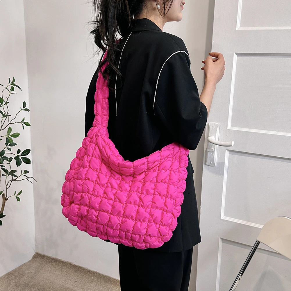 Quilted Padded Crossbody Bag for Women Pleated Bubbles Cloud Shoulder Bags Large Tote Bucket Ruched Handbags 2023 240815