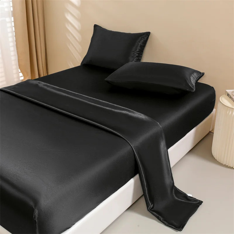 Satin bed sheet large bed sheet set 4-piece silk bed sheet set 1 deep pocket fitting bed sheet1 flat bed sheet2 pillowcases 240816