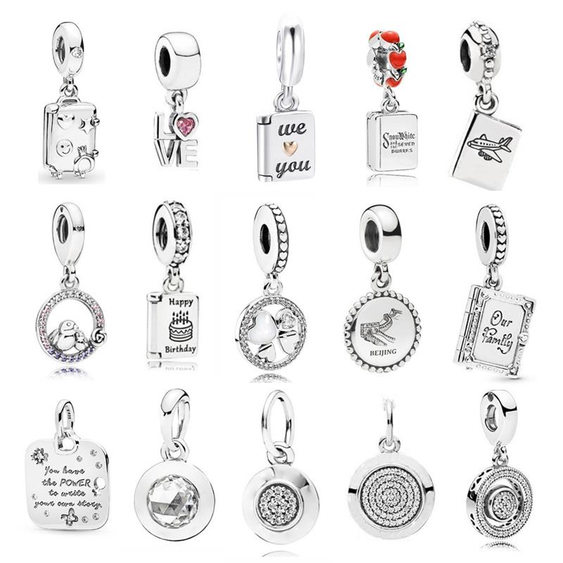 925 Sterling Silver Airplane Suitcase Lucky Leaf Book Charms S925 Snake Bracelet Pendant Beads For Jewelry Making Free Shipping