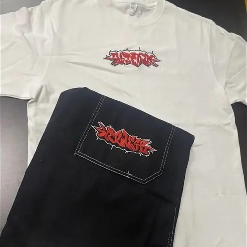 Wexwear Suit Graphic Embroidered Y2K Jeans Track Set Mens Tshirt High Quality Harajuku Street Black Skateboarding Pants 240815