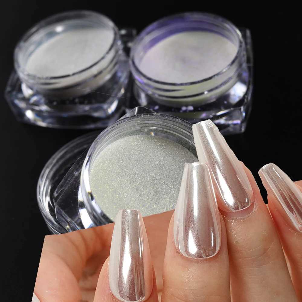 White Chrome Powder Pearl Shimmer Chrome Powder with Mirror Effect Pearl Effect Chrome Glazed Donut Nail Chome Pigment DecorXJ240815