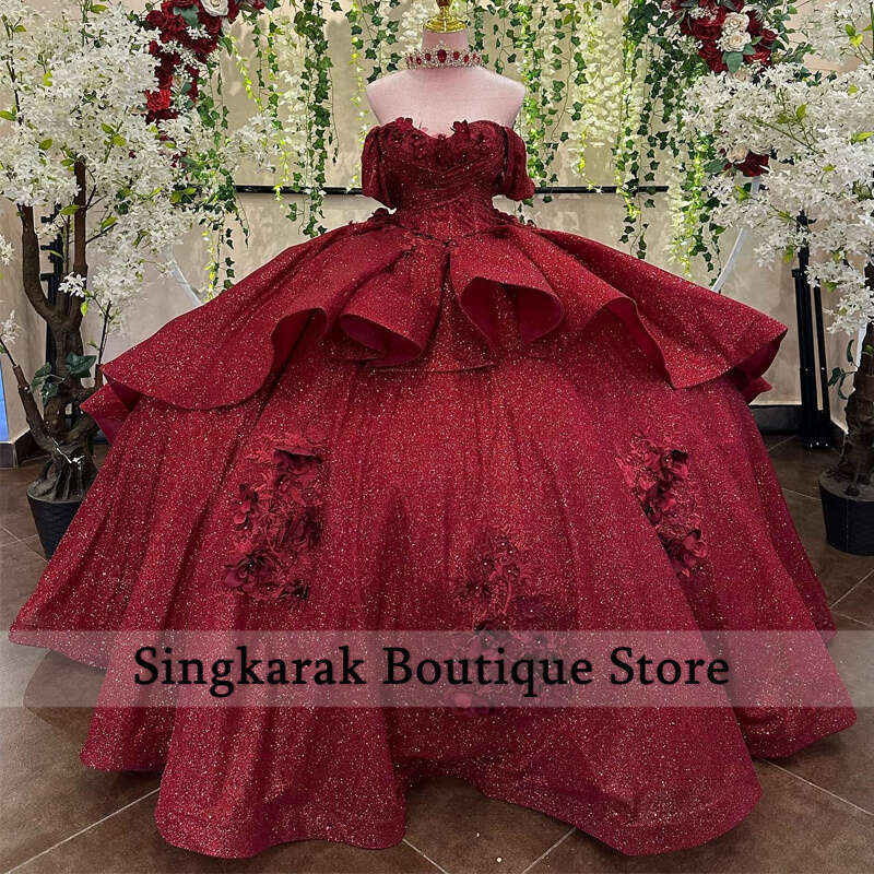 Gold Rose Quinceanera Dress Ball Gown Off The Shoulder Wers Appliques Beading Pageant Sweet Party Wear Custom