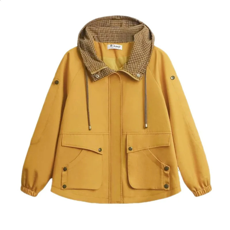 Womens short velvet autumn trench coat hooded casual plus size windproof top loose spring jacket womens M4XL 240814