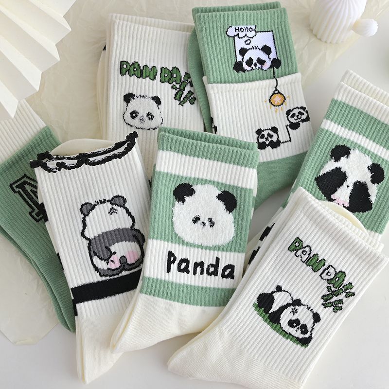 Panda Socks Children's Mid Tube Autumn Winter New Ins Trendy Versatile High Beauty Cute Student Sports Long Tube Socks Female