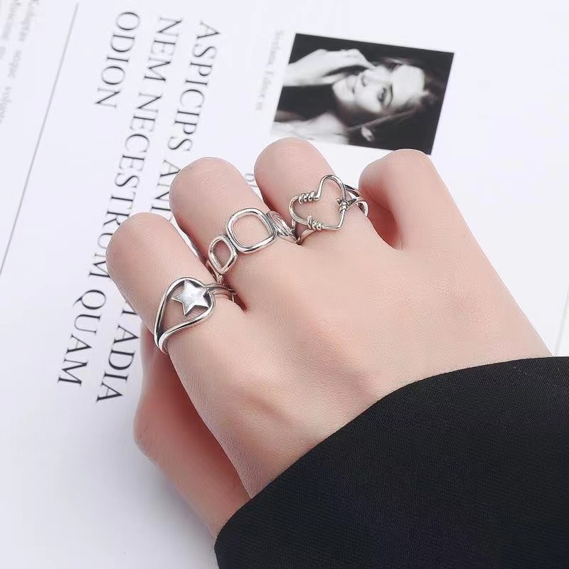 Designer ring copper material personality fashion open finger ring three-piece ring hollow geometric love ring female niche index finger ring