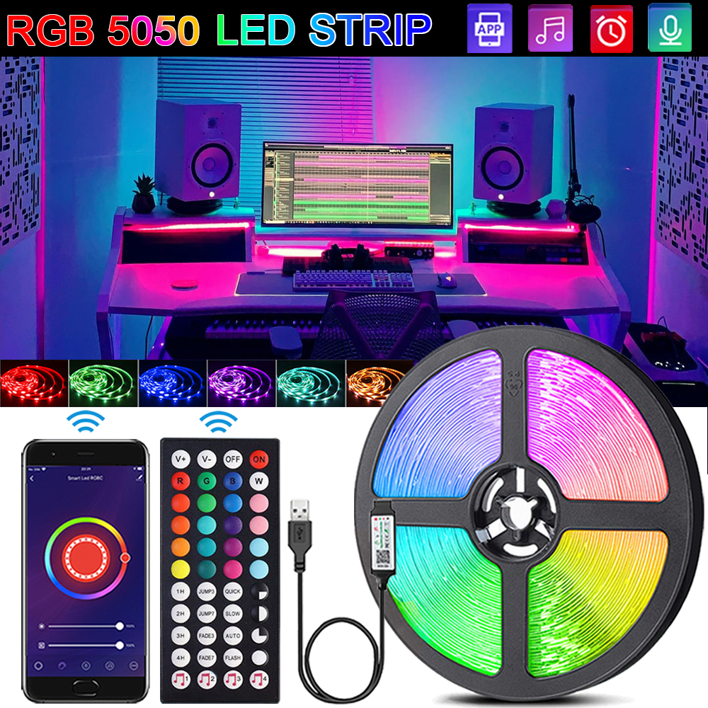 USB LED Strip Lights Infrared Bluetooth Control RGB5050 Music Sync Flexible DC5V Lamp for TV Backlight Christmas Decoration Gift