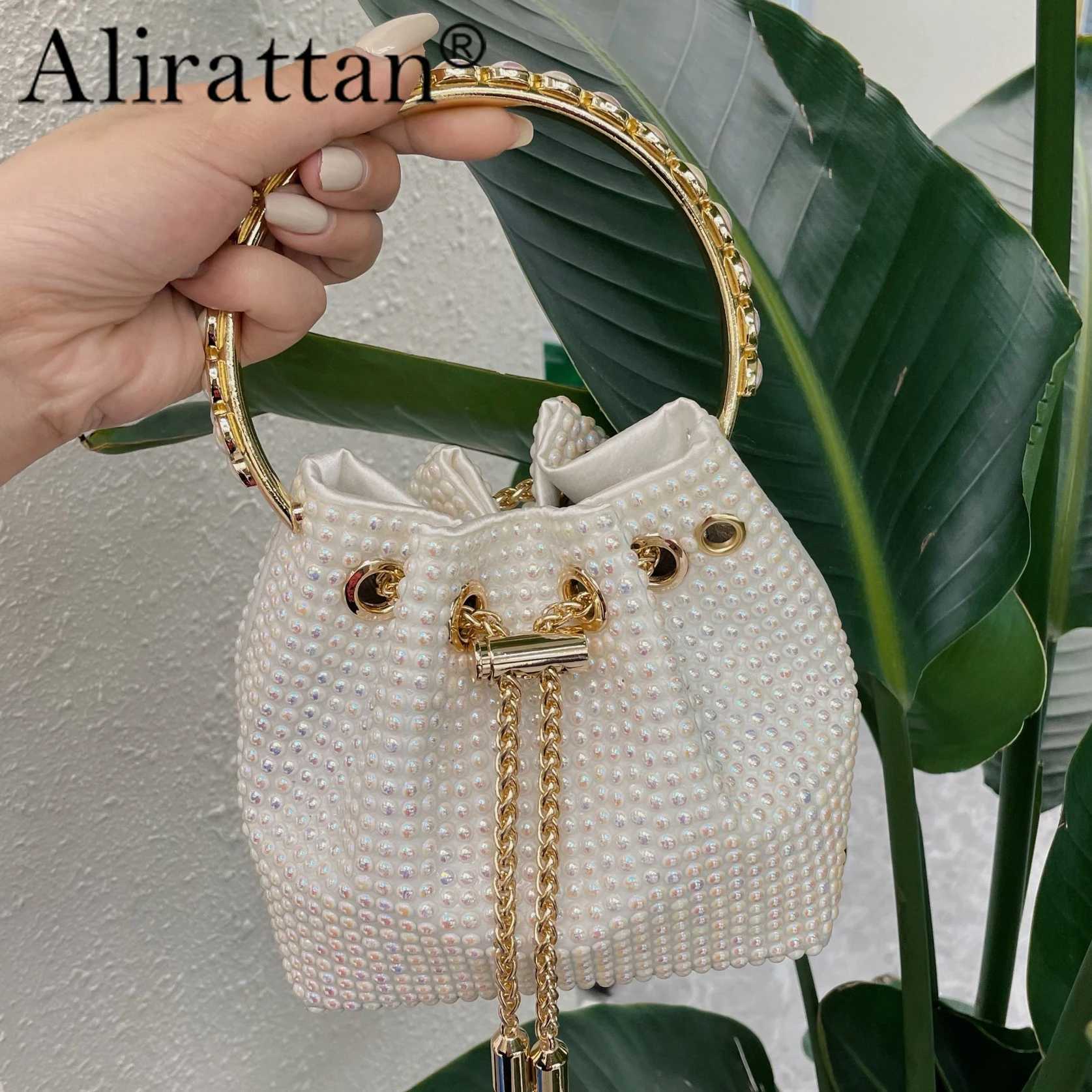 2024 New Handbag Handmade Diamond Ceramic Beads Bucket Bag Metal Sequined Tassel Shiny Candy Color Portable Messenger Bag Women CL240816