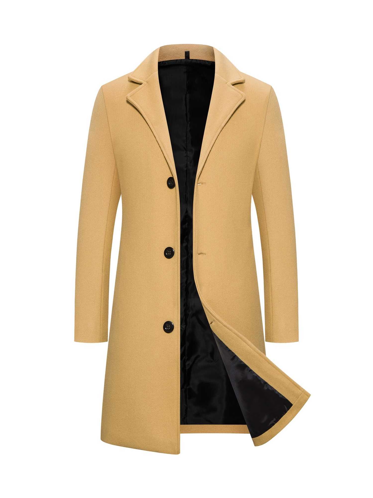 Mens medium length wool single breasted trench coat jacketW240712