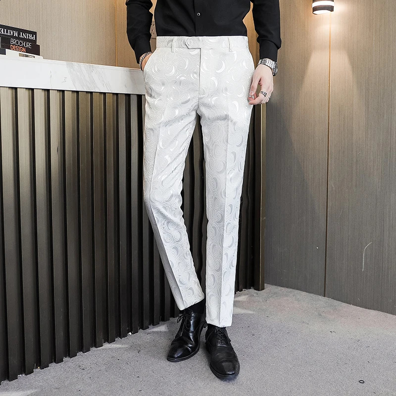 Black Classic Mens Jacquard Set Pants Size S M L XL XXL XXXL 4XL 5XL Mens Business Wedding Banquet Dress Trouser 240815
