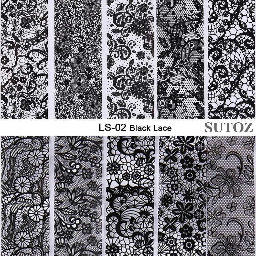 10pcs Black White Lace Nail Foil Sexy Floral Transfer Stickers Holographic French Flowers Decals Art Manicure Decoration NLLS-01XJ250120