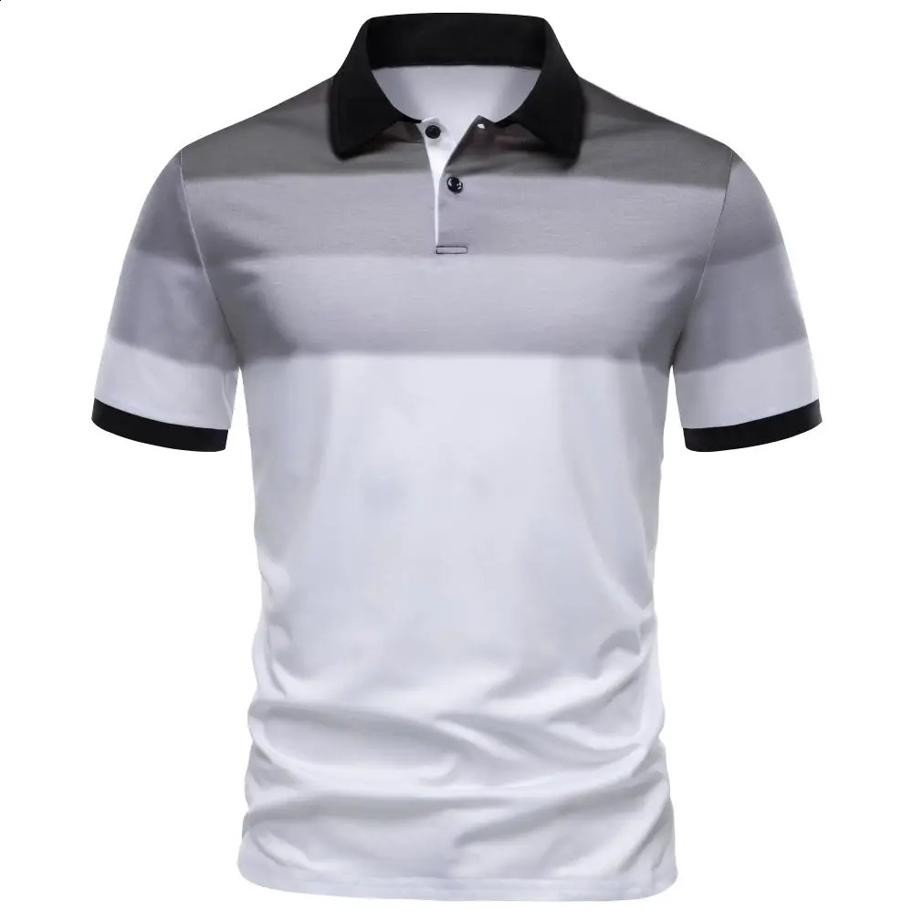 Mens polo shirt gradient casual style button short sleeved mens regular suitable for daily outdoor wear mens polo shirt 240816