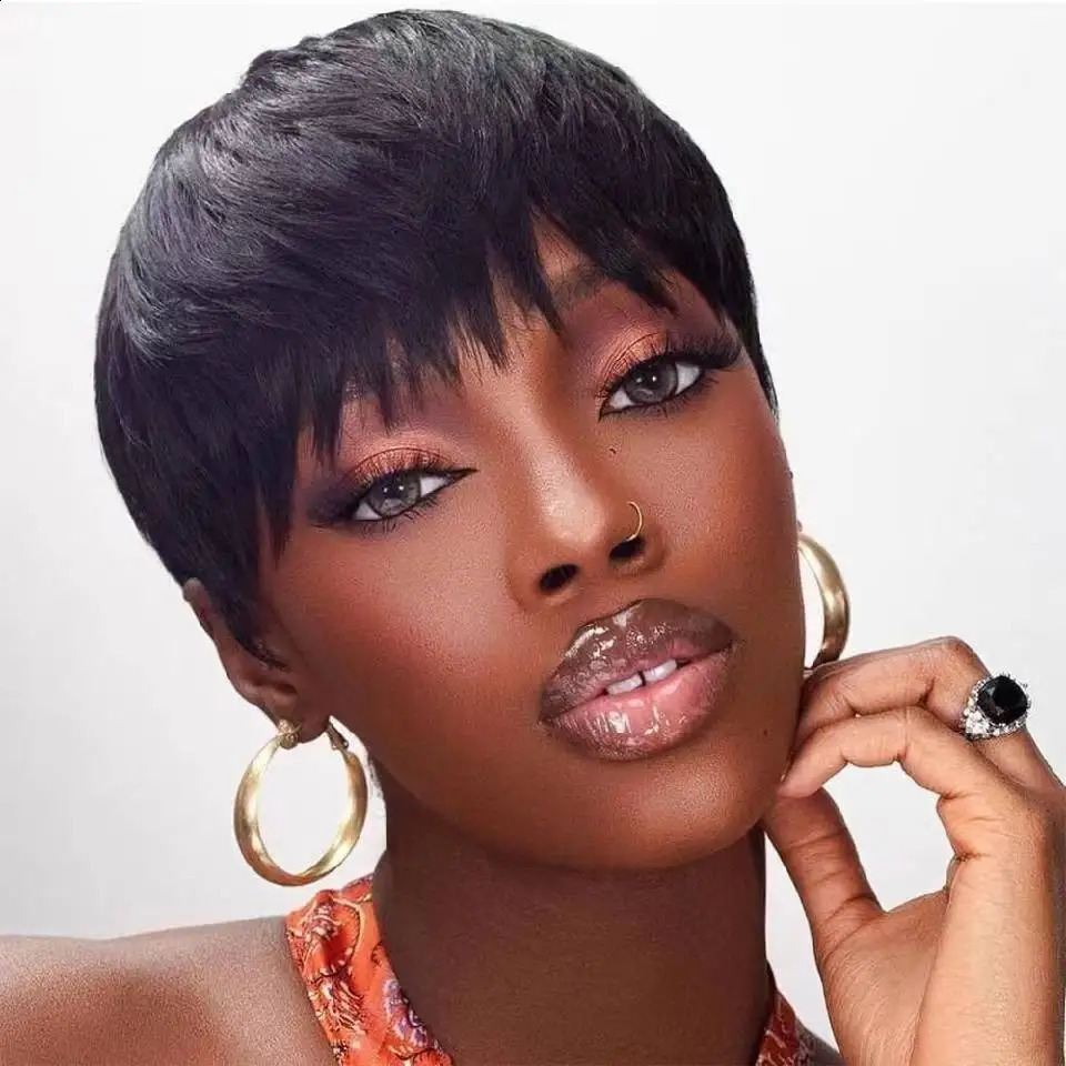 Short Pixie Cut Wig Human Hair Ready to Wear Brazilian Human Hair Wigs for Women Black Brown Red Full Machine Wigs 240805