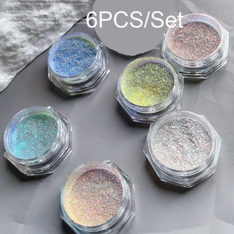 6pcs/Set Aurora Iridescent Opal Nail Glitters Colorshift Mermaid Nail Chrome Dust Reflective Edelweiss Ice Snow Nails Flakes DIYXJ240815