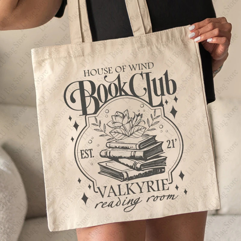 New House of Wind Book Club Pattern Tote Canvas Shoulder Bags Reading Lover Womens Shopping Bag Gift for Bookworm 240816